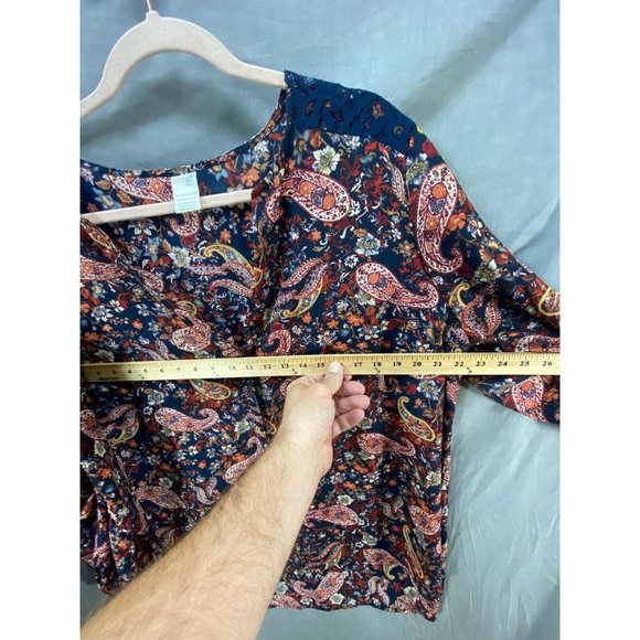 Terrra Sky‎ Shirt Women 1X Blue Orange Floral Paisley Long Sleeve Top Ladies. - Picture 6 of 8